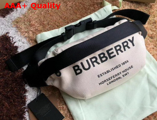 Burberry Medium Horseferry Print Cotton Canvas Bum Bag Natural and Black Replica