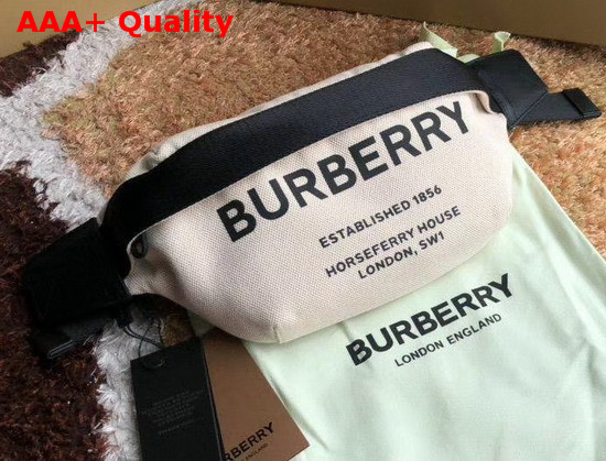 Burberry Medium Horseferry Print Cotton Canvas Bum Bag Natural and Black Replica
