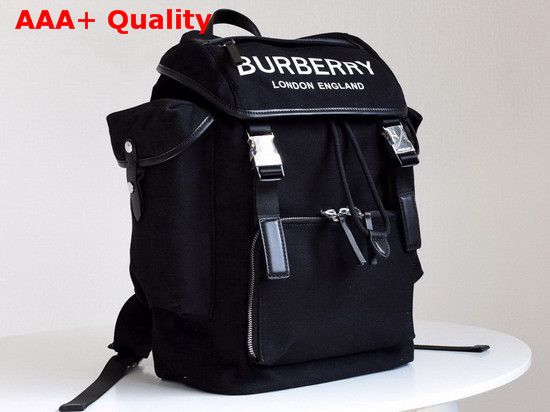 Burberry Medium Logo Detail Cotton Blend Backpack in Black Replica