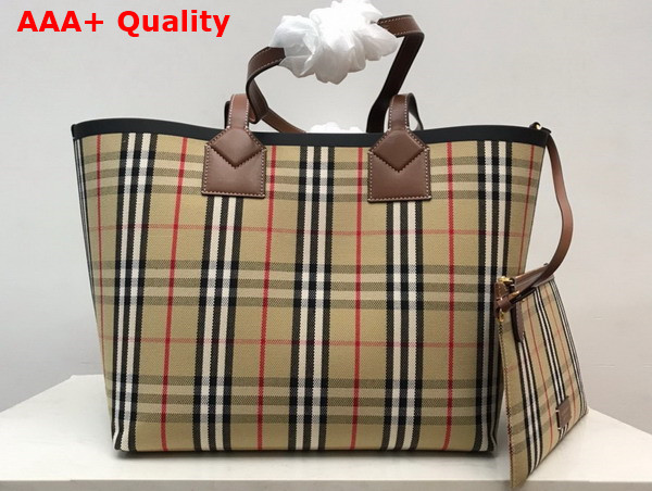Burberry Medium London Tote Bag Briar Brown Black Check Canvas Replica