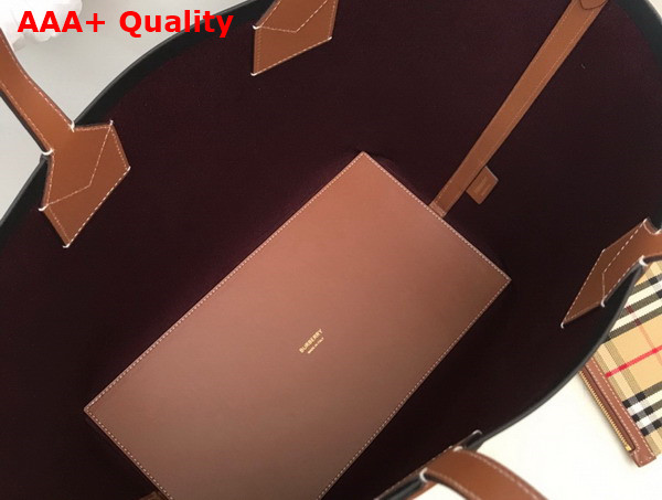 Burberry Medium London Tote Bag Briar Brown Black Check Canvas Replica