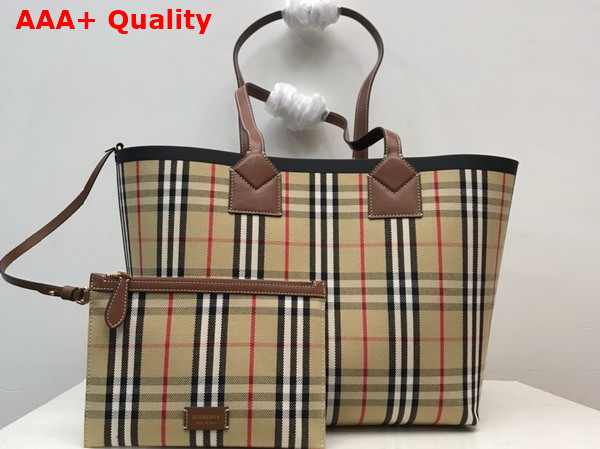 Burberry Medium London Tote Bag Briar Brown Black Check Canvas Replica