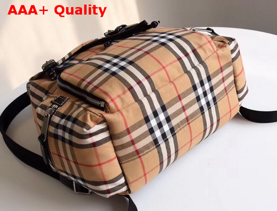 Burberry Medium Rucksack in Icon Stripe Nylon with Silver Metal Replica