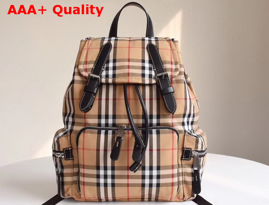 Burberry Medium Rucksack in Icon Stripe Nylon with Silver Metal Replica