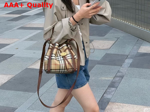 Burberry Mini Check Bucket Bag in Archive Beige P81289491 Replica