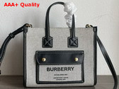 Burberry Mini Freya Tote in Cotton Canvas Trimmed with Topstitched Leather Natural and Black Replica