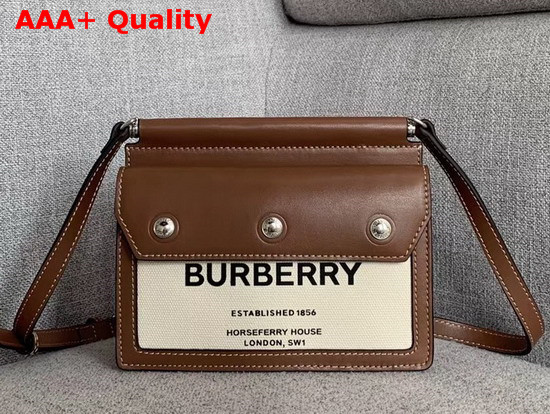 Burberry Mini Horseferry Print Title Bag with Pocket Detail Natural and Malt Brown Replica