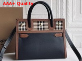 Burberry Mini Leather and Vintage Check Two Handle Title Bag Black Replica