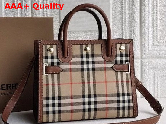 Burberry Mini Vintage Check Two Handle Title Bag Archive Beige Replica