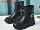 Burberry Monogram Motif Buckle Leather Boots in Black Calf Leather Replica