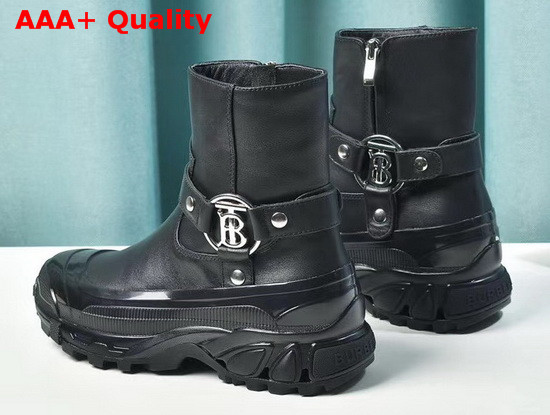 Burberry Monogram Motif Buckle Leather Boots in Black Calf Leather Replica