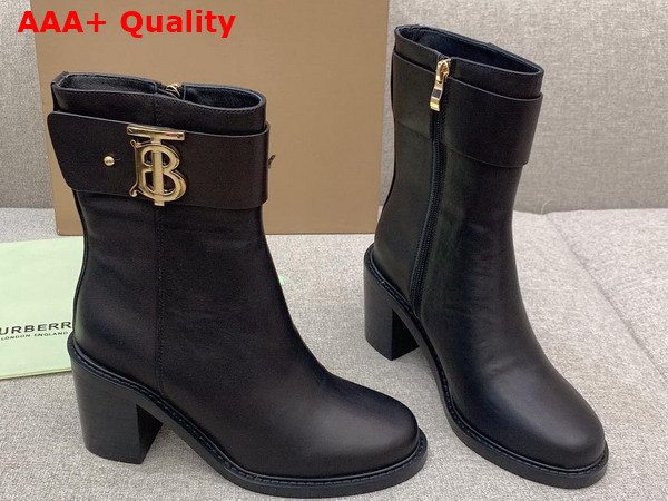 Burberry Monogram Motif Leather Block Heel Boots in Black Replica