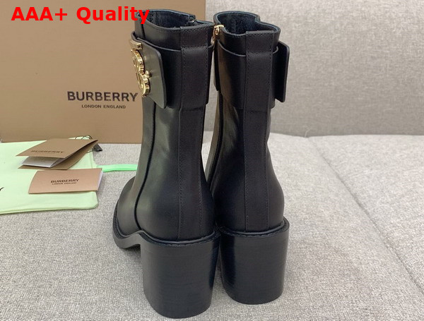 Burberry Monogram Motif Leather Block Heel Boots in Black Replica