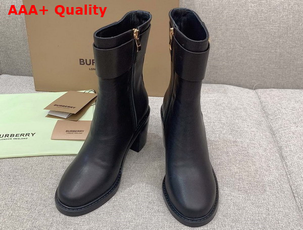 Burberry Monogram Motif Leather Block Heel Boots in Black Replica