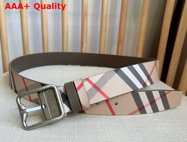 Burberry Reversible Check B Buckle Belt Sand Military Silver Replica