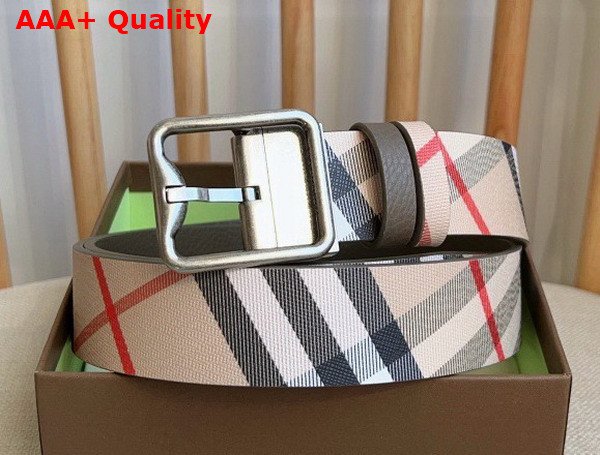 Burberry Reversible Check B Buckle Belt Sand Military Silver Replica