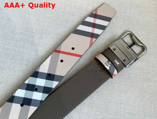 Burberry Reversible Check B Buckle Belt Sand Military Silver Replica