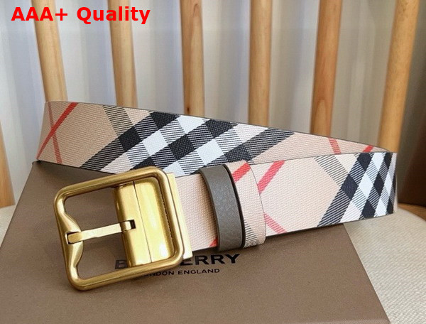 Burberry Reversible Check B Buckle Belt Sand Military Silver Replica