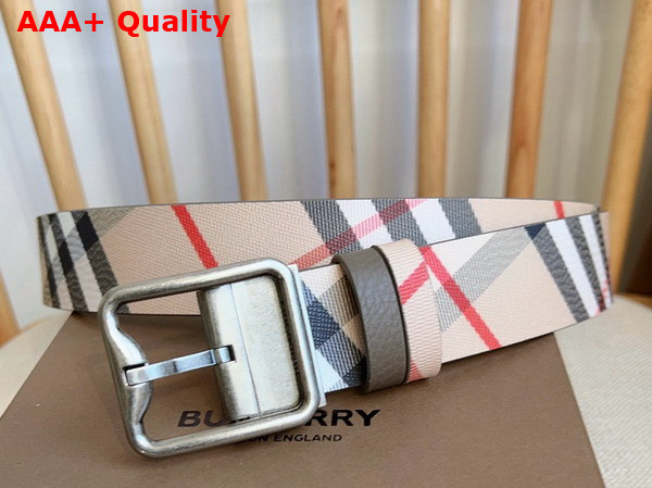 Burberry Reversible Check B Buckle Belt Sand Military Silver Replica