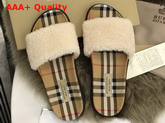 Burberry Shearling and Vintage Check Slides Natural Replica