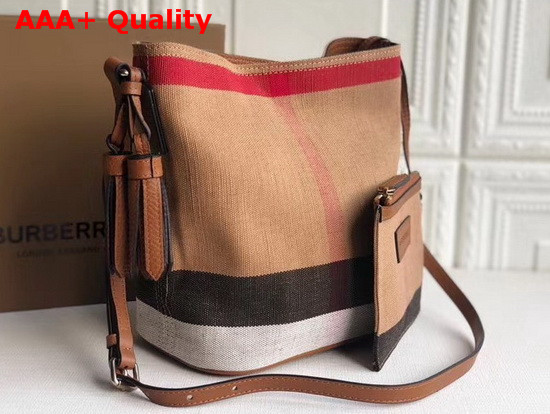 Burberry Small Ashby in Canvas Check and Leather Saddle Brown Replica
