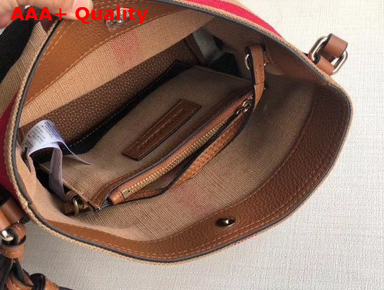 Burberry Small Ashby in Canvas Check and Leather Saddle Brown Replica