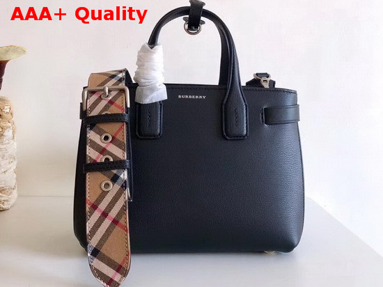 Burberry Small Banner in Leather and Vintage Check Black Replica