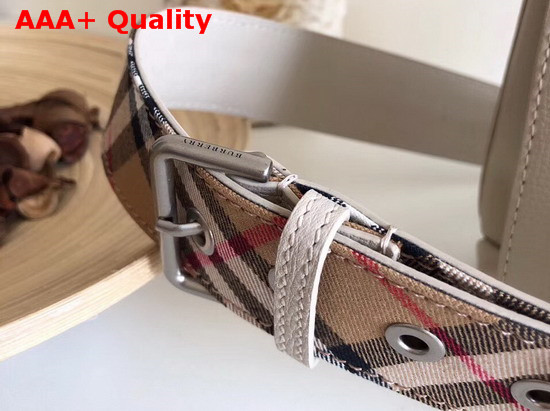 Burberry Small Banner in Leather and Vintage Check Limestone Replica