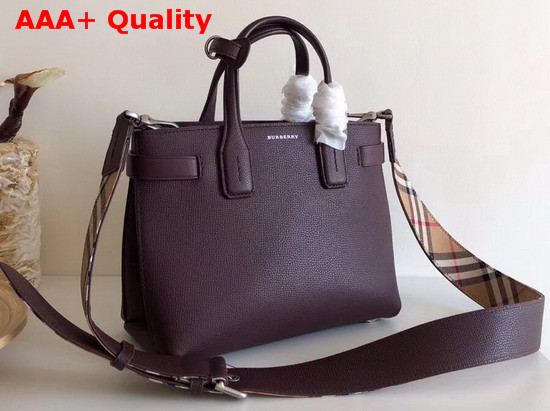 Burberry Small Banner in Leather and Vintage Check Mahogany Red Replica