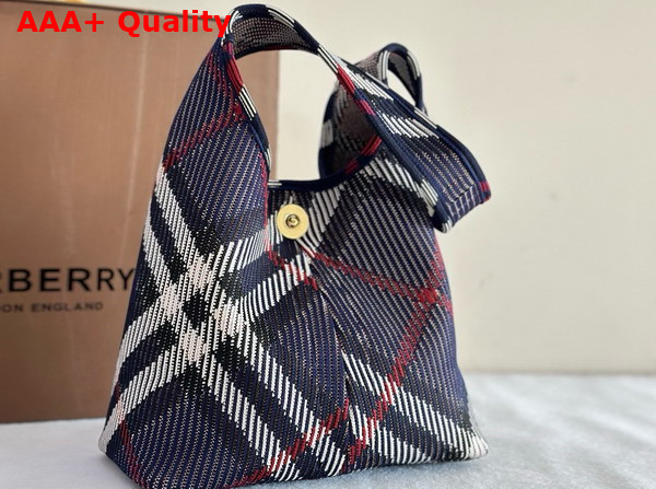 Burberry Small Check Knitted Shoulder Bag in Marine Replica