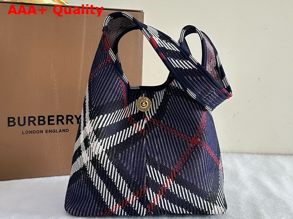 Burberry Small Check Knitted Shoulder Bag in Marine Replica