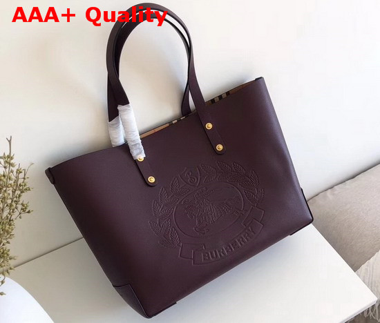 Burberry Small Embossed Crest Leather Tote in Burgundy Replica