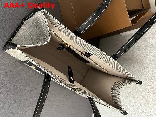 Burberry Small Freya Tote in Cotton Canvas Trimmed with Topstitched Leather Natural and Black Replica