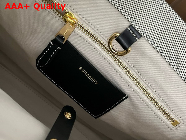 Burberry Small Freya Tote in Cotton Canvas Trimmed with Topstitched Leather Natural and Black Replica