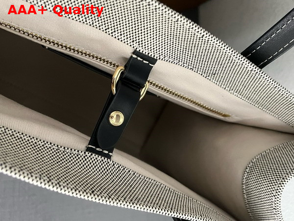 Burberry Small Freya Tote in Cotton Canvas Trimmed with Topstitched Leather Natural and Black Replica
