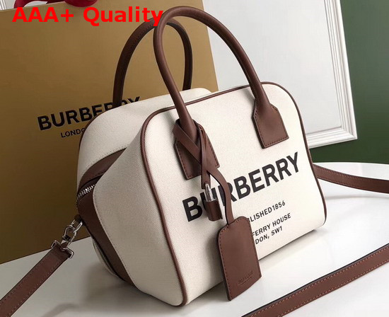 Burberry Small Horseferry Print Canvas Cube Bag in Beige Replica