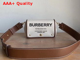 Burberry Small Horseferry Print Cotton Canvas Crossbody Bag White and Tan Replica