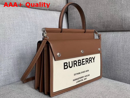 Burberry Small Horseferry Print Title Bag with Pocket Details Natural and Malt Brown Replica