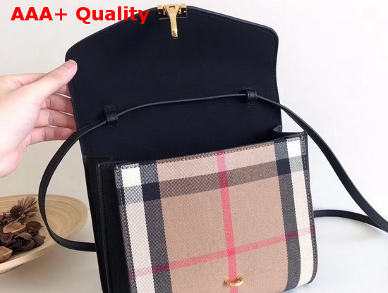 Burberry Small Leather and House Check Crossbody Bag Black Replica