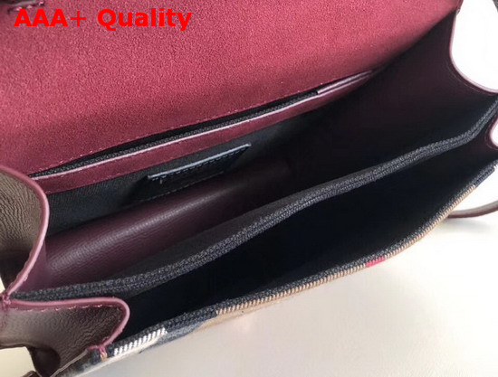 Burberry Small Leather and House Check Crossbody Bag Mahogany Red Replica