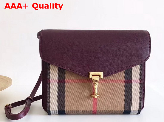 Burberry Small Leather and House Check Crossbody Bag Mahogany Red Replica