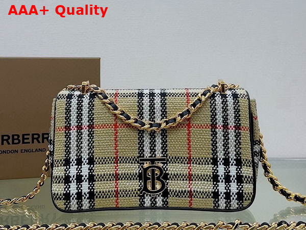 Burberry Small Lola Bag in Archive Beige Burberry Check Boucle and Lined in a Cotton Blend Replica