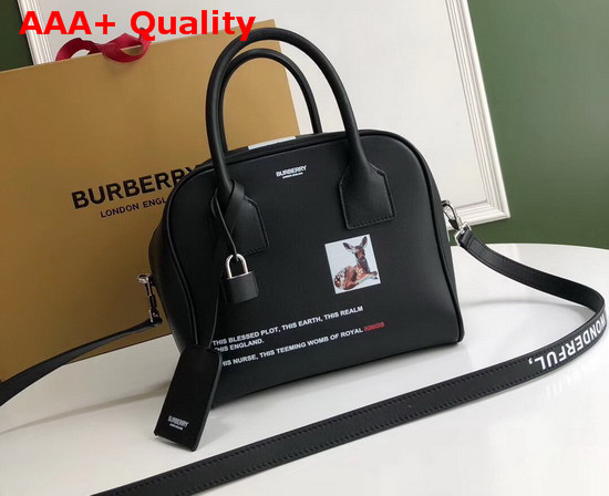 Burberry Small Montage Print Leather Cube Bag in Black Replica