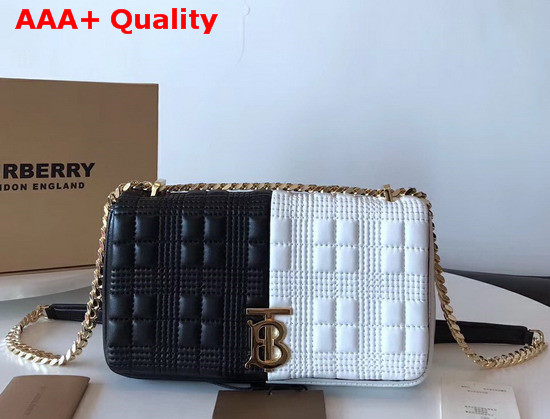 Burberry Small Quilted Check Two Tone Lambskin Lola Bag White and Black Replica