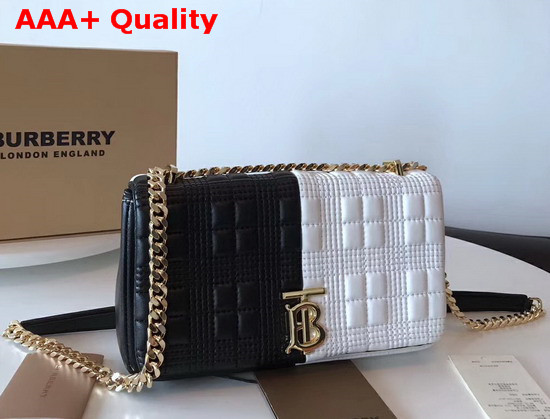 Burberry Small Quilted Check Two Tone Lambskin Lola Bag White and Black Replica