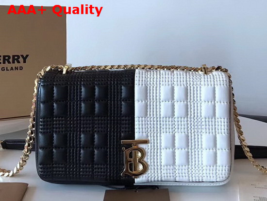Burberry Small Quilted Check Two Tone Lambskin Lola Bag White and Black Replica