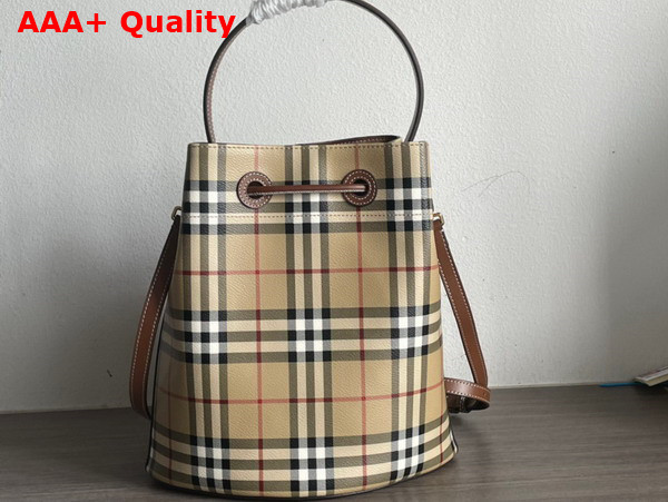 Burberry Small TB Bucket Bag in Archive Beige and Briar Brown Burberry Check Replica