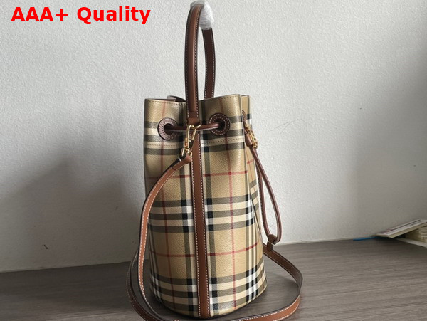 Burberry Small TB Bucket Bag in Archive Beige and Briar Brown Burberry Check Replica