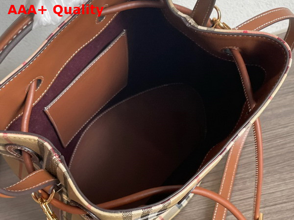 Burberry Small TB Bucket Bag in Archive Beige and Briar Brown Burberry Check Replica