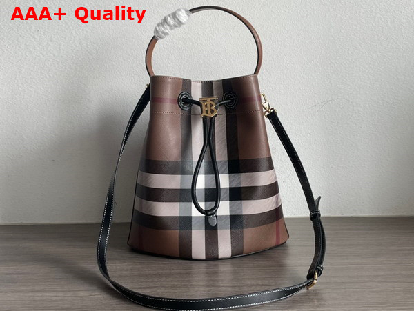Burberry Small TB Bucket Bag in Dark Birch Brown Burberry Check Replica